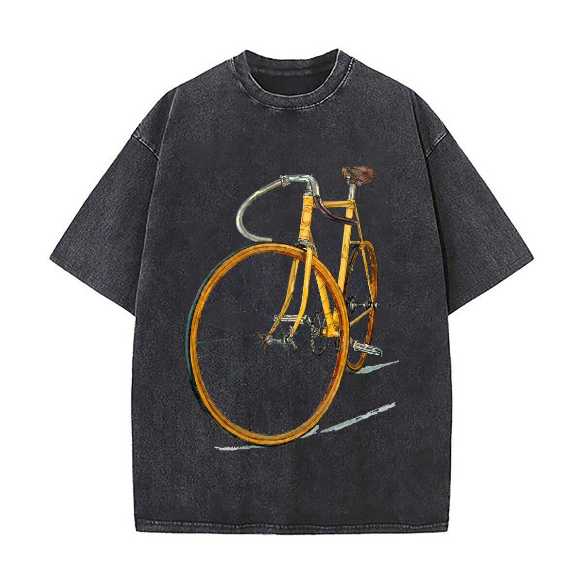 Cycling Gear Shop - เสื้อยืดสตรีทแวร์แขนสั้นทรงหลวมลายภาพประกอบจักรยานฟิกซ์เกียร์สไตล์วินเทจ 2026 ลุควินเทจแบบซักแล้ว