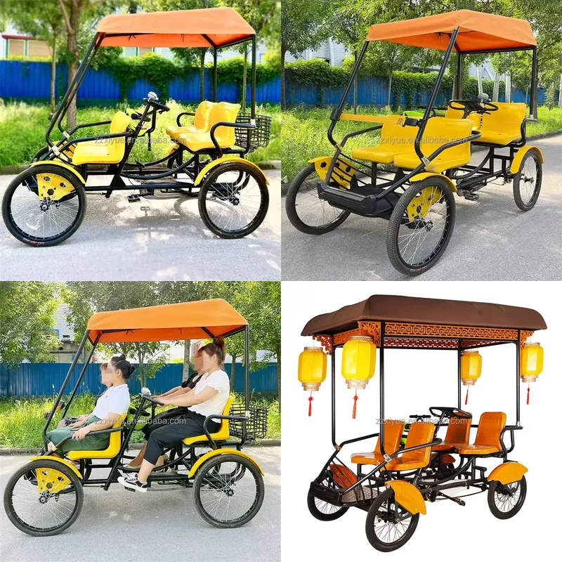 Cycling Quads - จักรยานสี่ที่นั่งสำหรับครอบครัว เหมาะสำหรับการท่องเที่ยวในสวนสาธารณะ จักรยานสี่ล้อขนาดใหญ่พร้อมระบบบังคับเลี้ยวที่นุ่มนวล จักรยานสำหรับหลายคนที่กว้างขวางสำหรับการเดินทางเป็นกลุ่ม